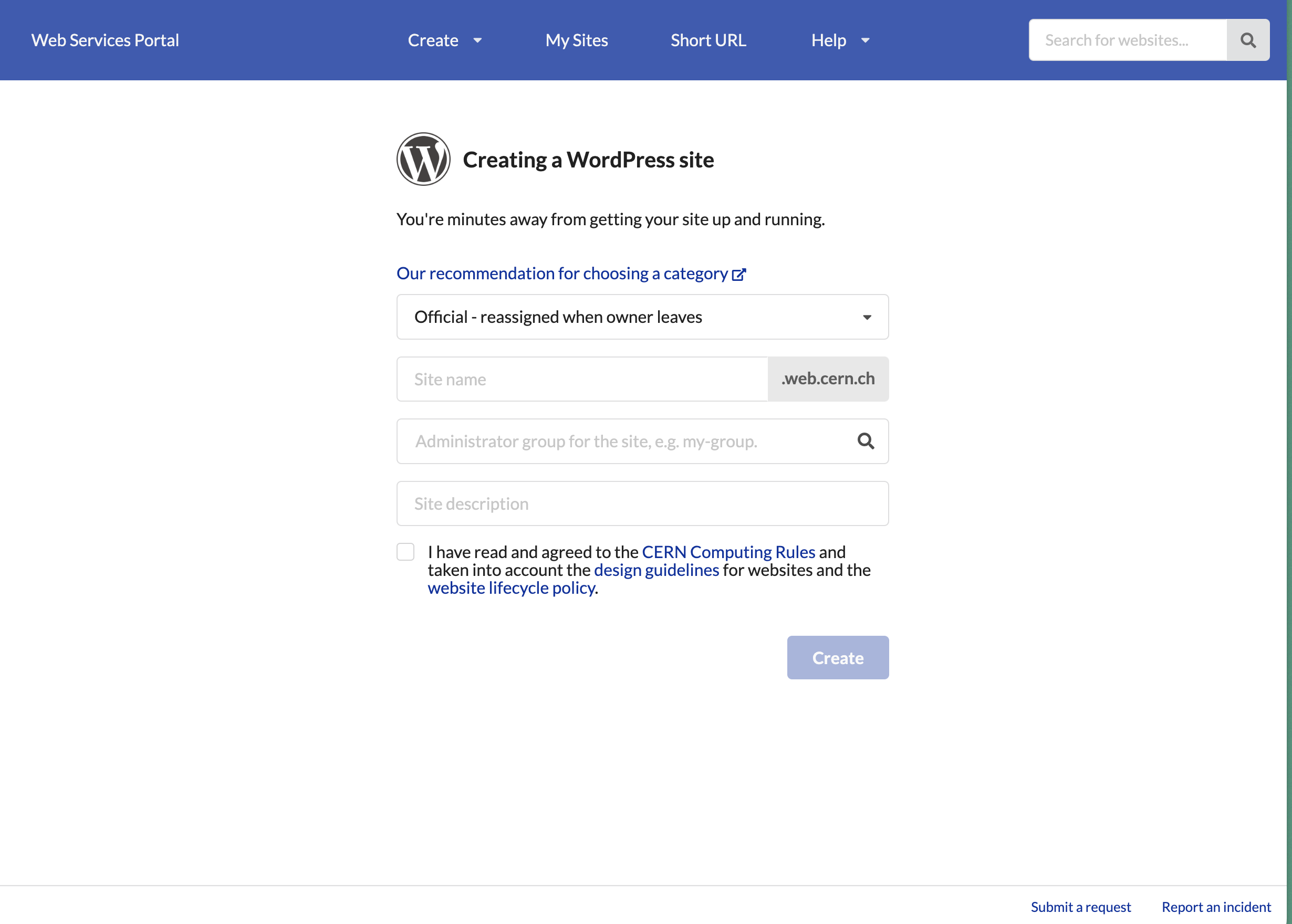 Creating a Wordpress site form