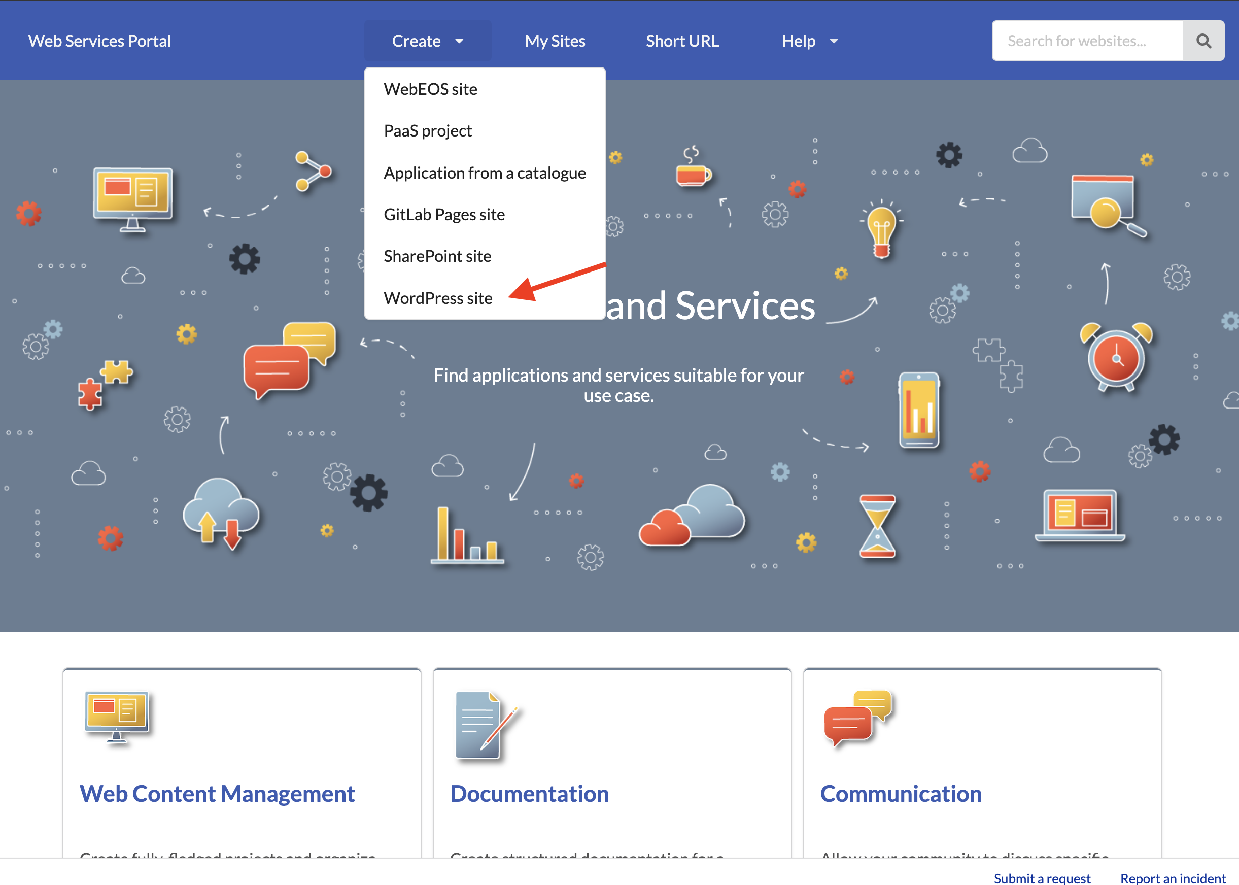 The Webservices Portal frontpage